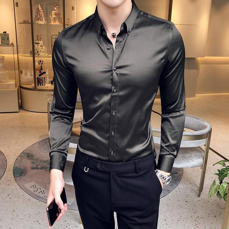 Neckline Embroidery Men Dress Shirt
