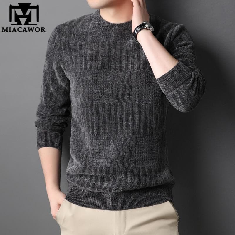 Men's winter fleece sweater - thick warm knitted pullover