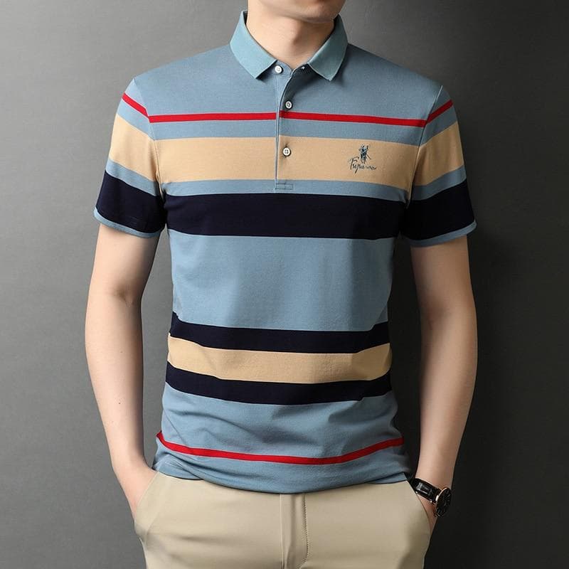 New Summer Brand Men Striped Embroidery Polo Shirt With Short Sleeve Casual Tops Fashions Men Clothing