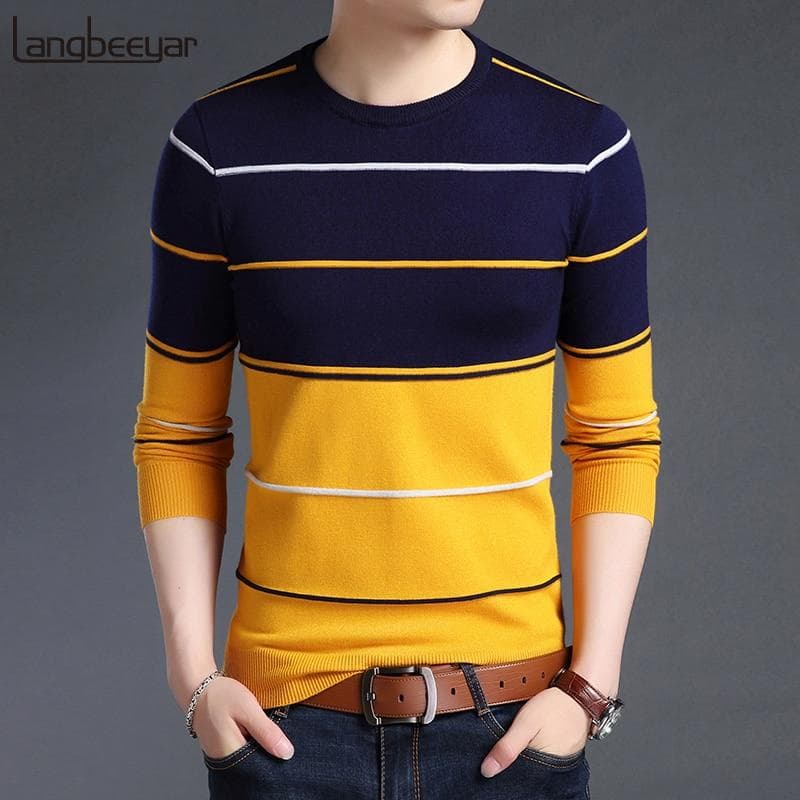 Men Pullover Striped Slim Fit Sweater