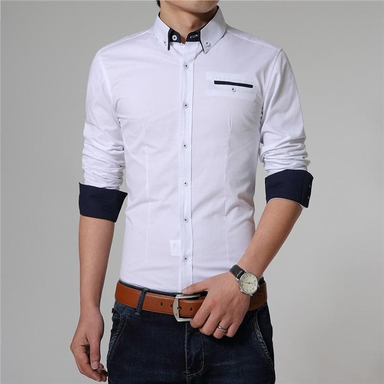 Men Autumn Dress Shirts Fashion Pure Color Man Long Sleeve Cotton Slim Fit Leisure Styles Business Shirt