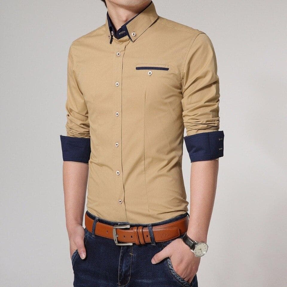 Men Autumn Dress Shirts Fashion Pure Color Man Long Sleeve Cotton Slim Fit Leisure Styles Business Shirt