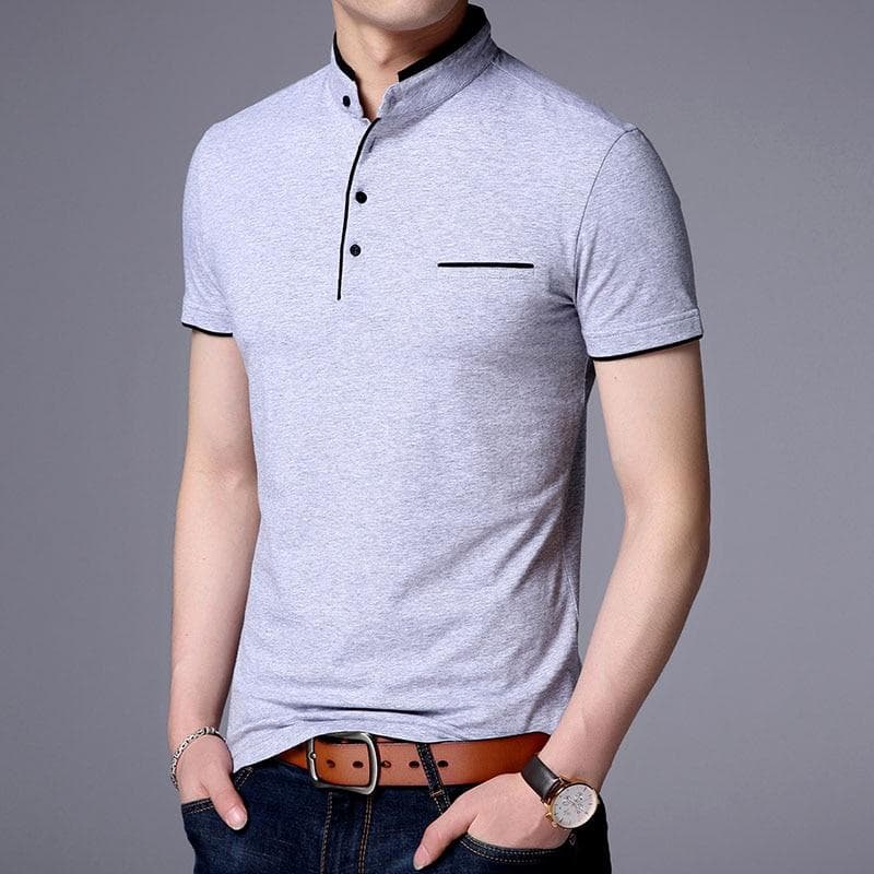 New Fashion Brand Summer Polo Men Mandarin Collar Slim Fit Shirt Solid Color Button Breathable Polos Casual Men Clothing
