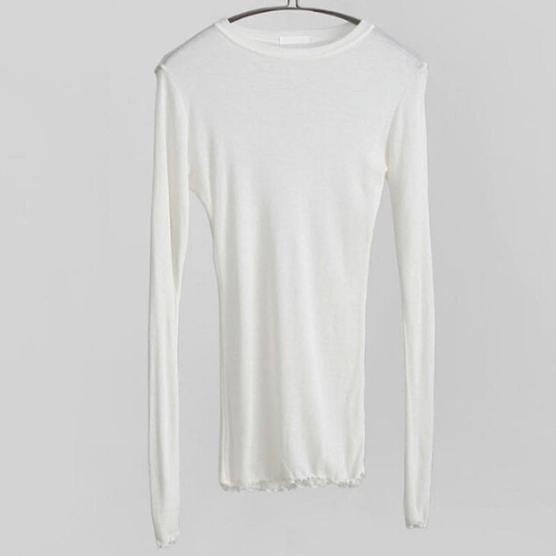 High Quality Women Slim Plain Cotton T Shirt Elastic Basic T shirts Female Casual Tops Long Sleeve Sexy Thin T shirt
