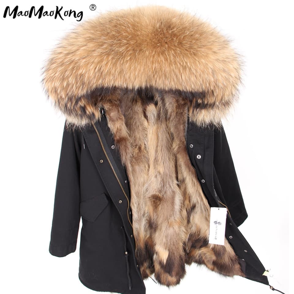 Women Natural Fur Lining Parka Jacket