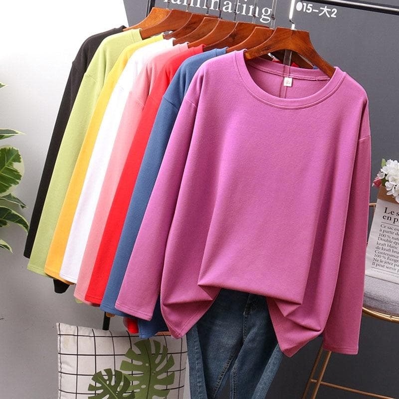 Women Cotton Long Sleeve Shirt 4XL Oversize Sexy Casual t shirt Women Korea Loose Full Tee Shirt Femme Tops