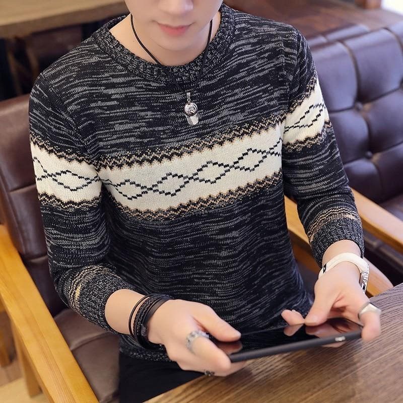 Men Casual O Neck Pullovers Sweater Men Winter Warm Clothes Korea Long Sleeve Knitted Sweater Pull Homme 3XL