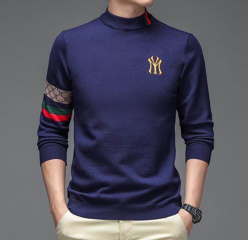 New Men Autumn Winter Luxury Sweater Designer Fashion Brand Knit Half Turtleneck Men Warm Wool Sweater Casual Men Clothing