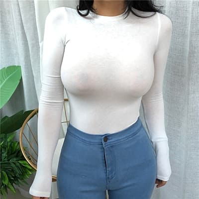 Women Thin Summer Top T Shirt Elasticity Korean Style Woman Clothes Slim T shirt Female Casual Long Sleeve Top
