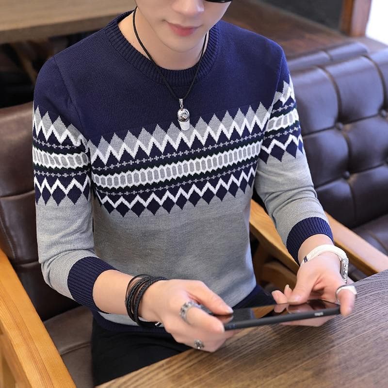 Men Casual O Neck Pullovers Sweater Men Winter Warm Clothes Korea Long Sleeve Knitted Sweater Pull Homme 3XL
