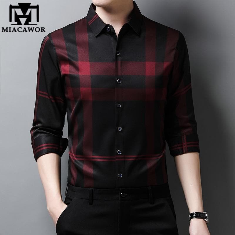Men Slim Fit Silk Dress Shirt
