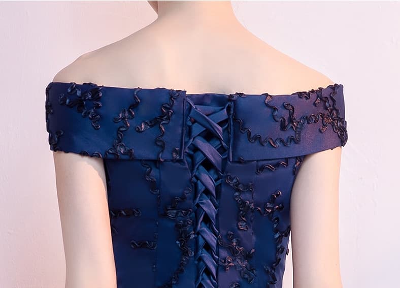 Women Boat Neck Off Shoulder Dress Sexy Heavy Beaded Evening Dress Fashion Short Front Long Back Criss Cross Formal Dress – view 4