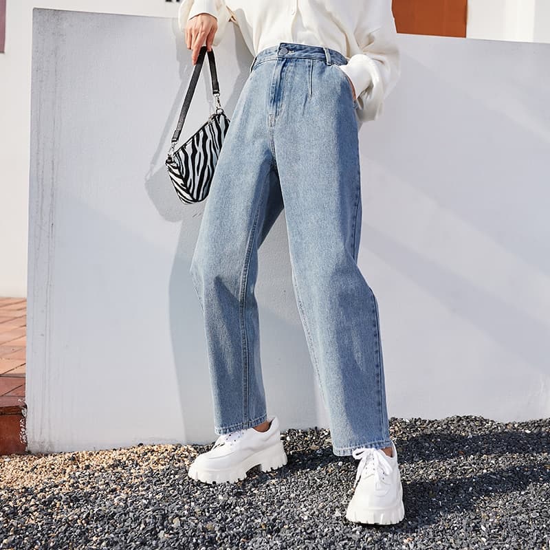 New Women Jean Spring Loose Tapered Pants Thin Retro Hong Kong Style High Waist Pants Trendy Jeans
