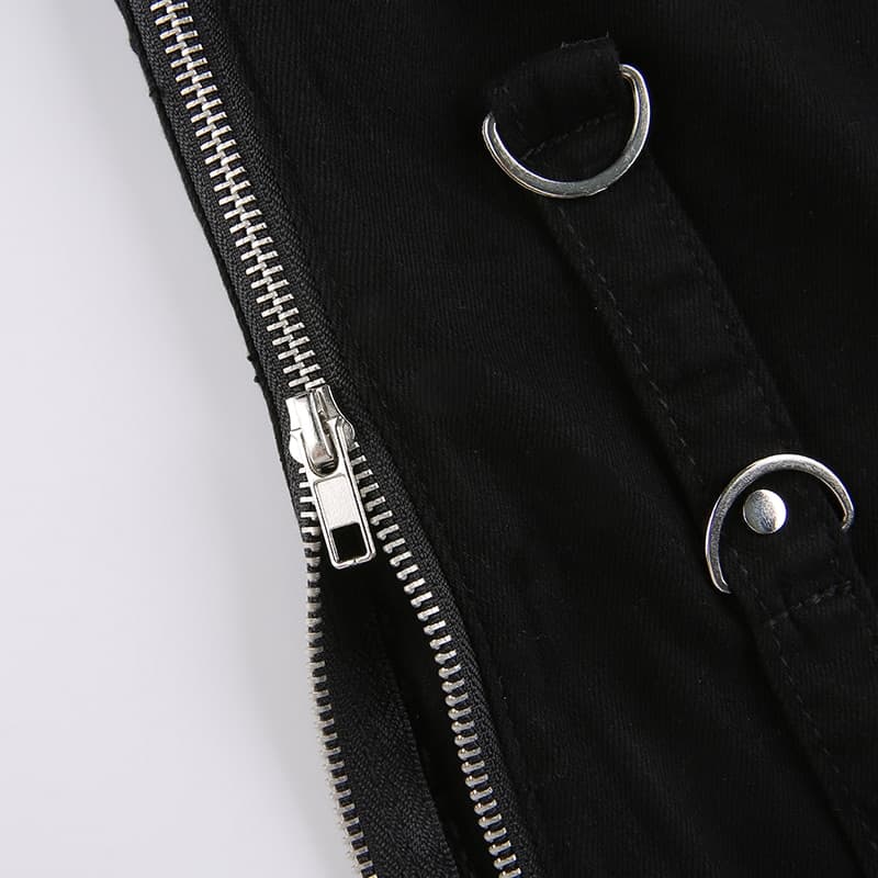 New Women Punk Rivets Zipper Pant Black Straight Jeans Gothic Low Waist Women Denim Trousers Aesthetic Streetwear Dark Academia Pants