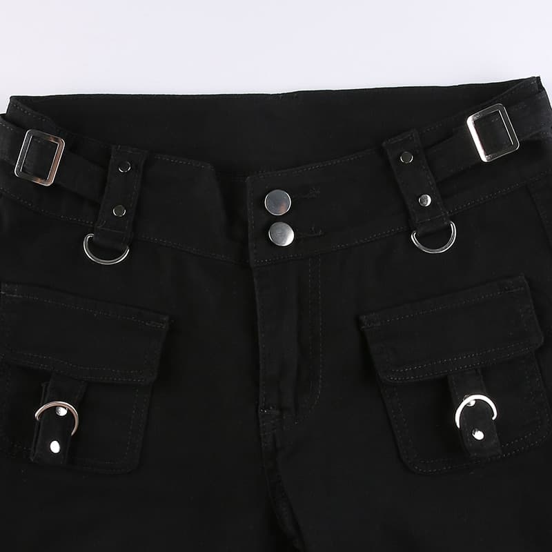 New Women Punk Rivets Zipper Pant Black Straight Jeans Gothic Low Waist Women Denim Trousers Aesthetic Streetwear Dark Academia Pants