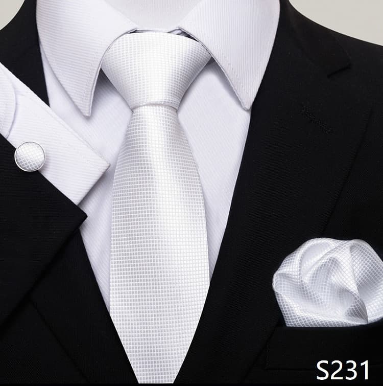 New Men Holiday Present Tie Fashion Style Pocket Squares Cufflink Set Necktie Man Dark Blue Wedding Accessories Office Cravat