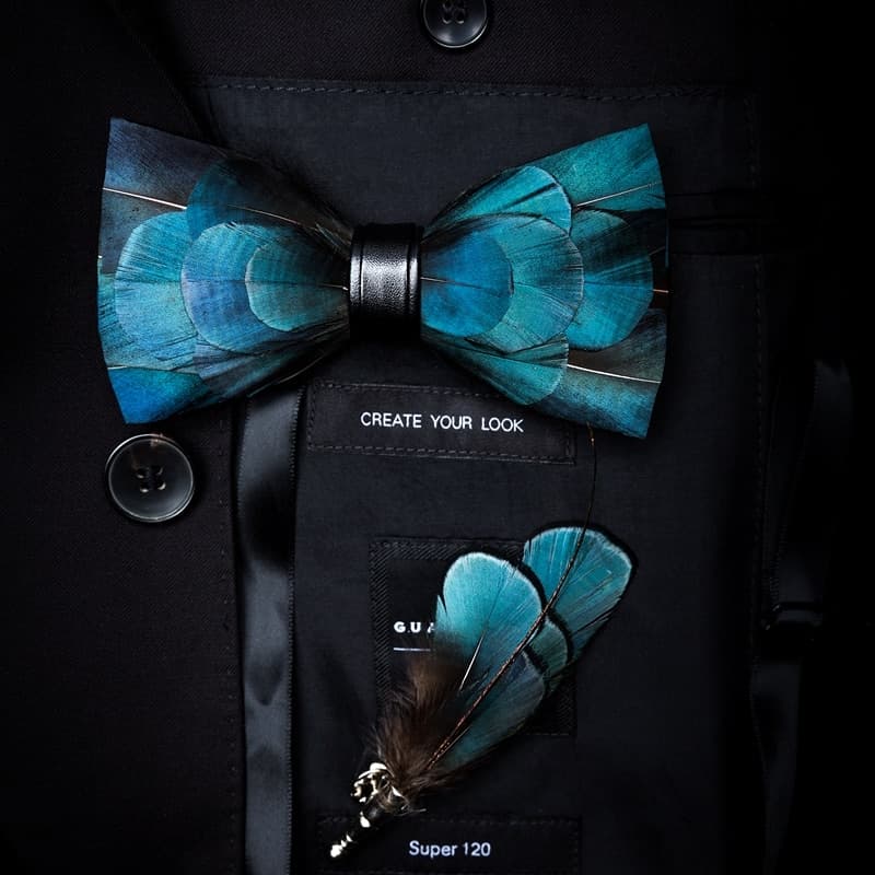 Men Bird Feather Bow Tie