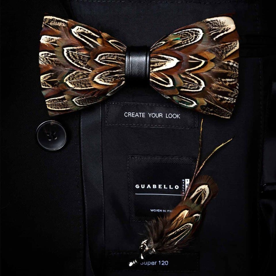 New Men Bird Feather Bow Tie Original Design Natural Exquisite Hand Made Bow Tie Brooch Pin Gift Box Set For Men Wedding Party Bowtie