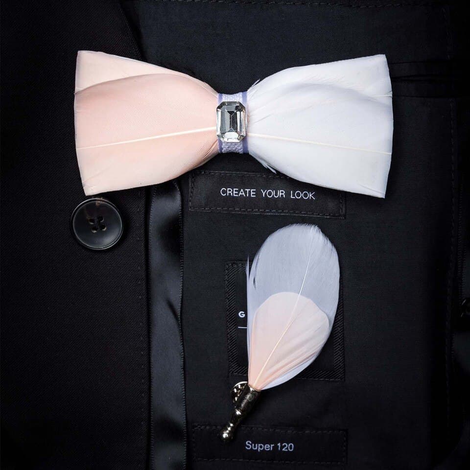 New Men Bird Feather Bow Tie Original Design Natural Exquisite Hand Made Bow Tie Brooch Pin Gift Box Set For Men Wedding Party Bowtie