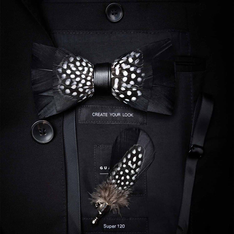 New Men Bird Feather Bow Tie Original Design Natural Exquisite Hand Made Bow Tie Brooch Pin Gift Box Set For Men Wedding Party Bowtie