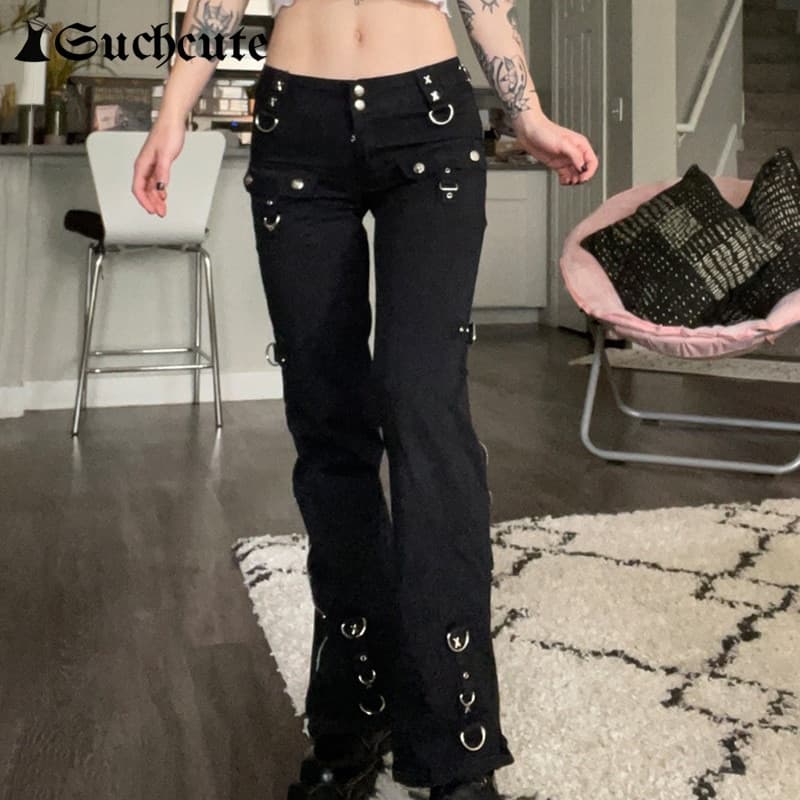 Women Punk Rivets Zipper Pant