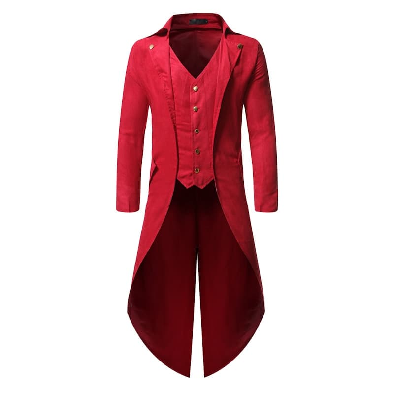 Men Halloween Steampunk Gothic Jacket Victorian Tailcoat Vintage Costume Tuxedo Blazer Men DJ Club Cosplay Prom Suit Jacket Red – view 4