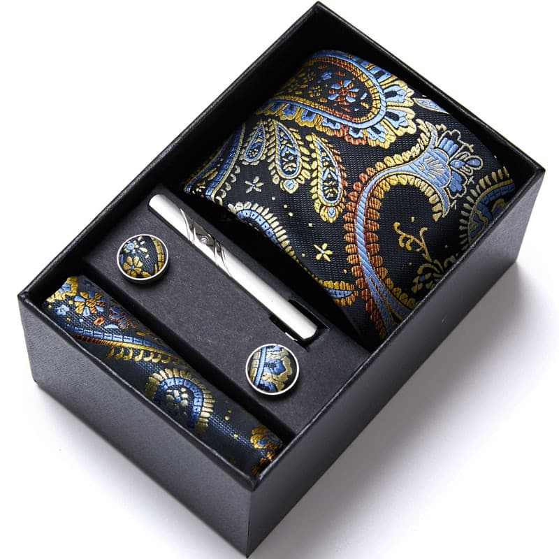 New Men Luxury Wedding Tie Set 65 Colours Newest design  Tie Handkerchief Cufflink Set Necktie Box Dark Red Man Shirt Accessories New Years Day