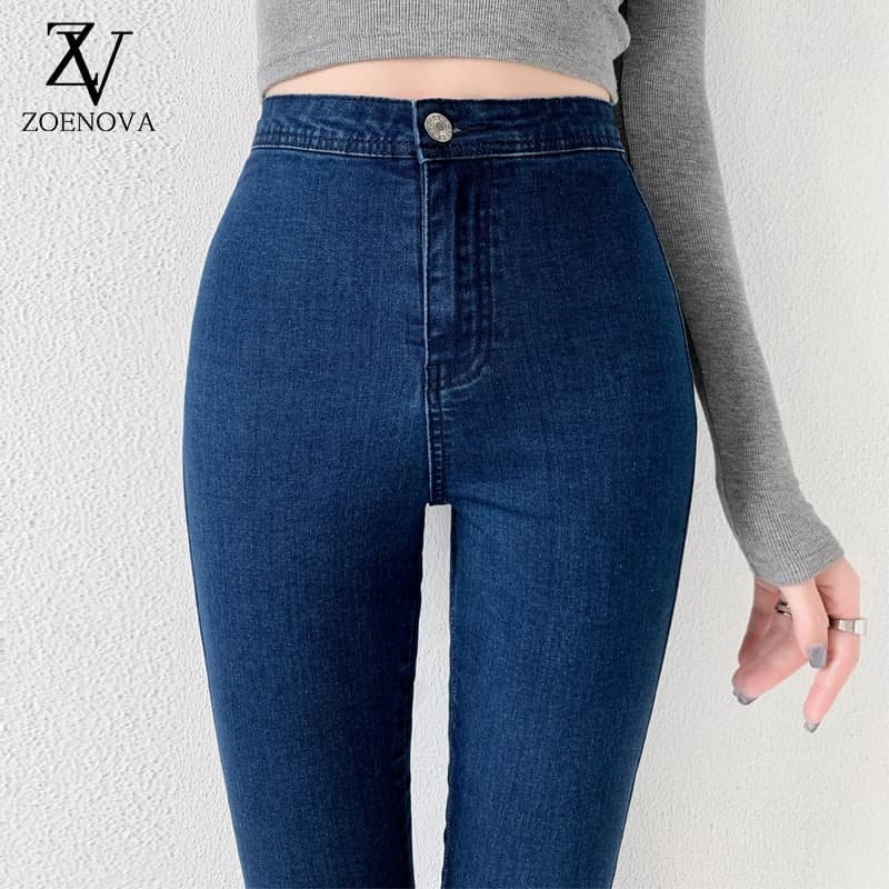 New Women Streetwear Pant Classic Blue  Jeans Women High Waisted Super Elastic Y2k Aesthetic Fashion Capris Urban Femme Denim Pants Streetwear Trendy