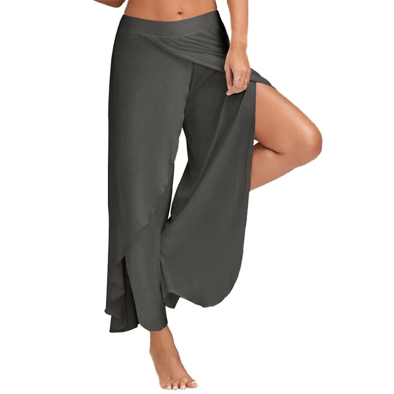 New Women Plus Size Pant Wide Leg Loose Fitness Dance Yoga Split Trousers Female Elastic Waist Casual Workout Solid Summer Clothing Pants