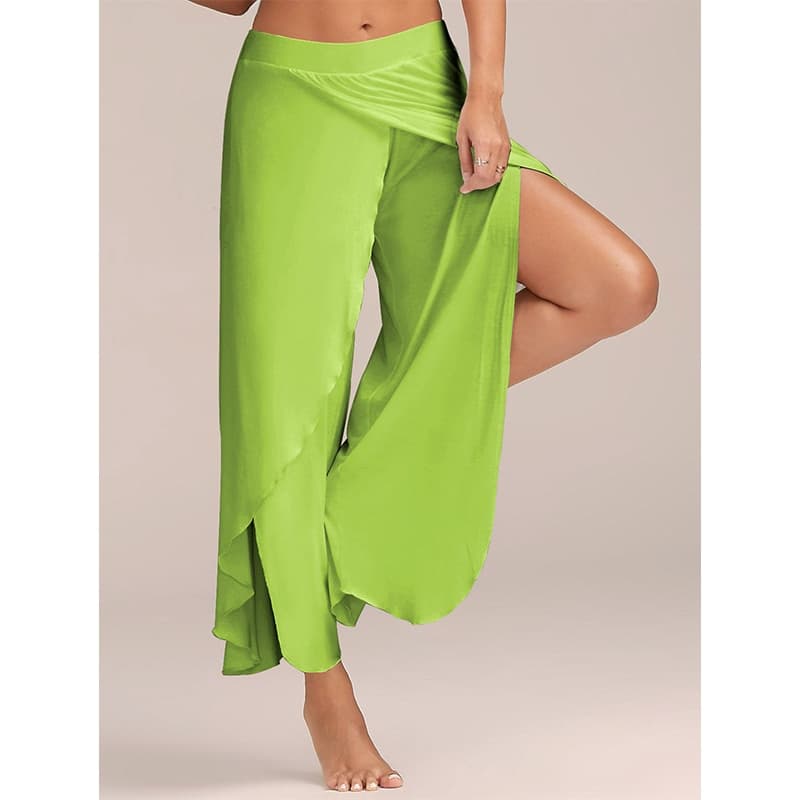 New Women Plus Size Pant Wide Leg Loose Fitness Dance Yoga Split Trousers Female Elastic Waist Casual Workout Solid Summer Clothing Pants