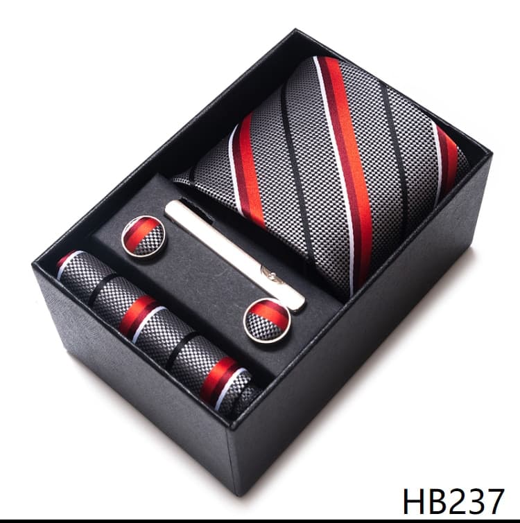New Men Silk Business Tie Set Brand Tie Handkerchief Cufflink Set Necktie Holiday Gift Box Man Blue Gold Suit Accessories Slim Cravat Wedding Gravatas