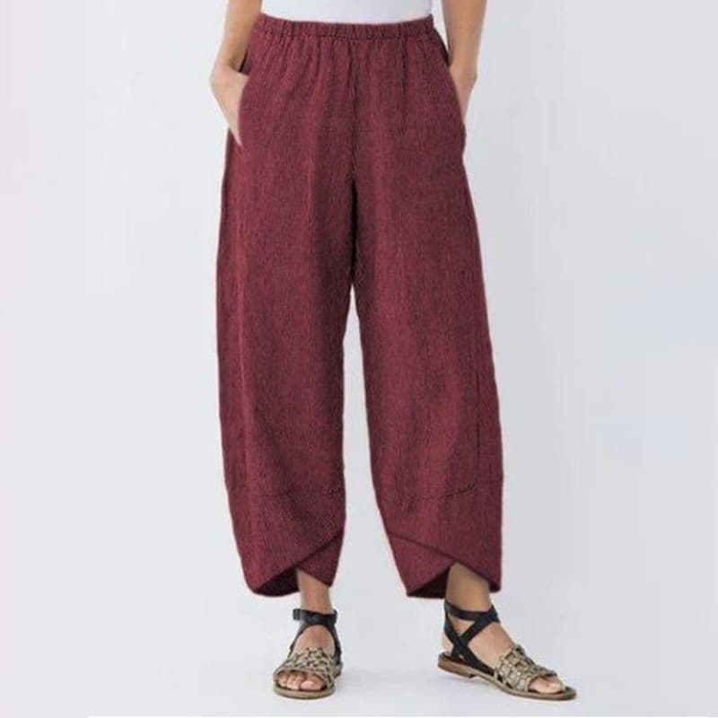 New Women Vintage Harem Pants Women Summer Casual Elastic Waist Cotton Linen Wide Leg Loose Pants Female Solid Cropped Trousers