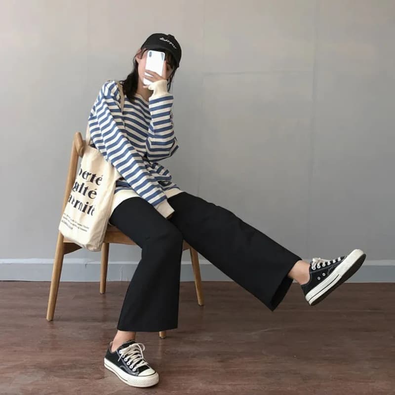 New Women Casual Pants Spring Summer Ankle-length Loose Wide Leg Elastic High Waist Oversize Black Simple Comfortable Elegant Ladies