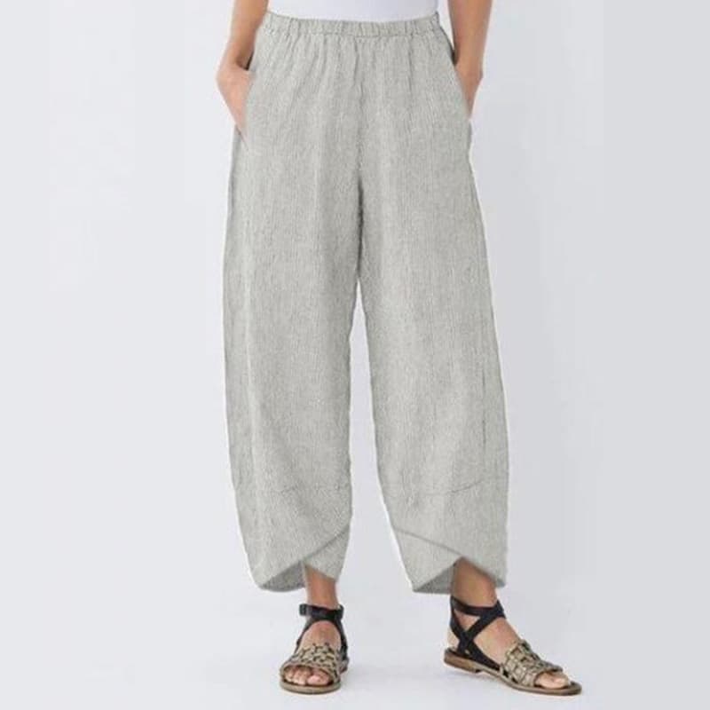 New Women Vintage Harem Pants Women Summer Casual Elastic Waist Cotton Linen Wide Leg Loose Pants Female Solid Cropped Trousers