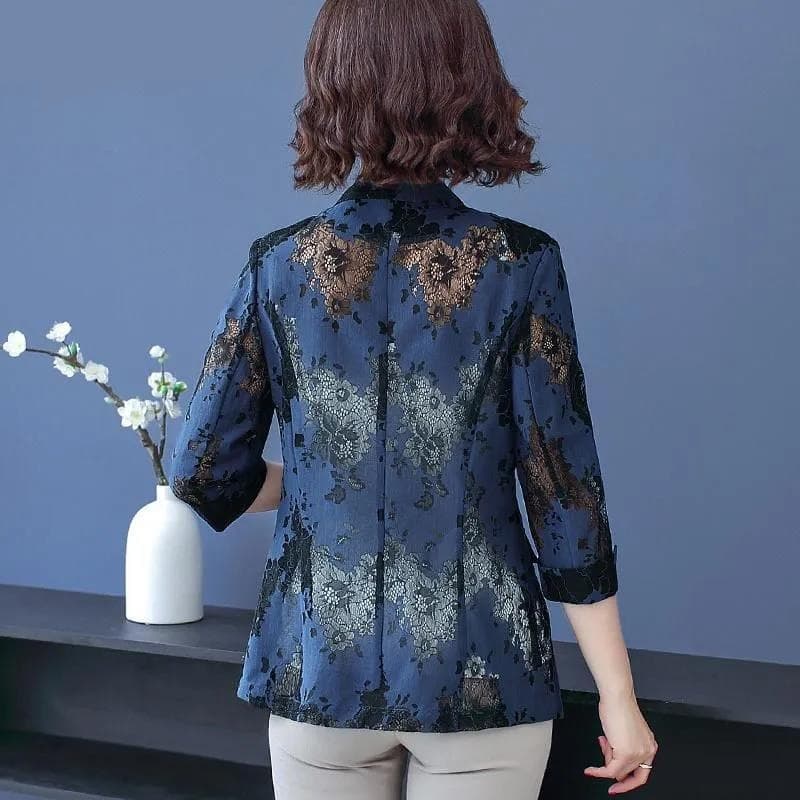 New Women Blue Blazers Chic Tops Long Sleeve Women’s Jacket Lace Suits Outerwear Stylish Tops
