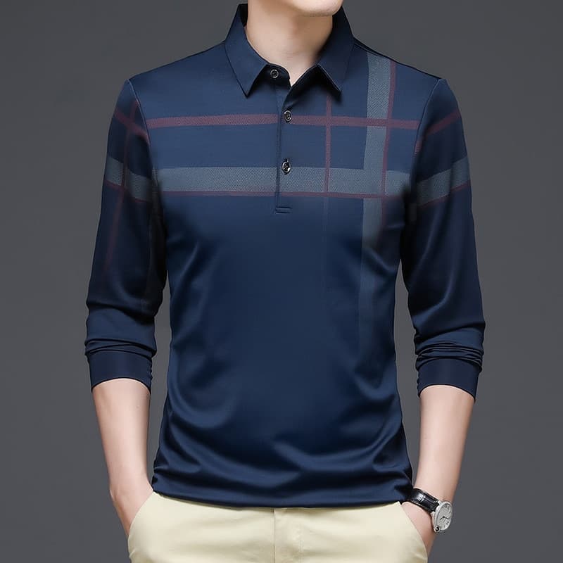 New Fashion Black Men Polo Shirt Long Sleeve Striped Autumn Business T shirt Streetwear Polo Shirt Man Korean Clothing
