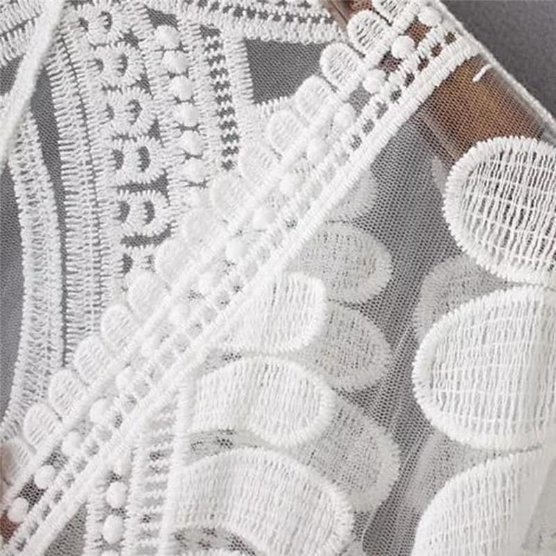 New Summer Swimsuit Lace Hollow Crochet Beach Bikini Cover Up 3/4 Sleeve Women Tops Swimwear Beach Dress White Beach Tunic Shirt