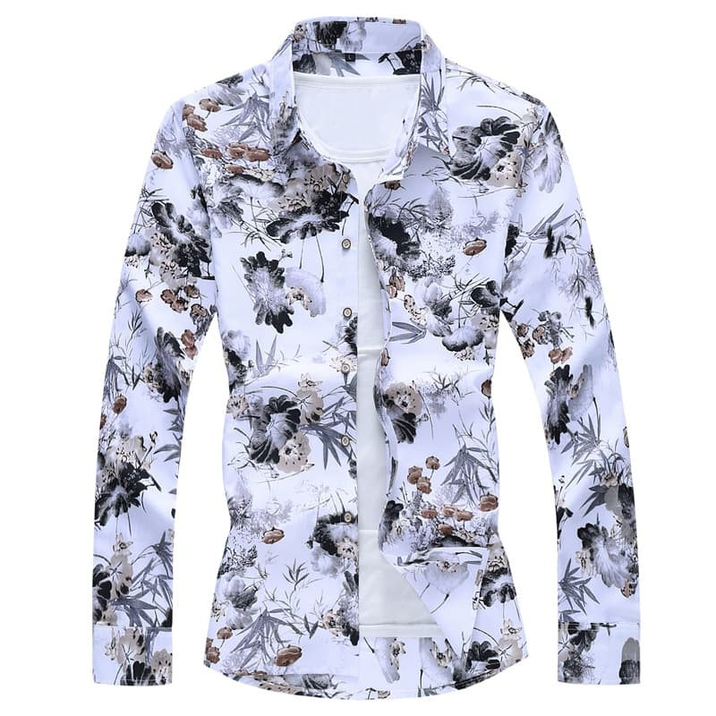 New Men Autumn Spring Clothes Shirt  Long Sleeves  Big Size M-5XL 6XL 7XL Hawaiian Beach Casual Floral Shirt For Man