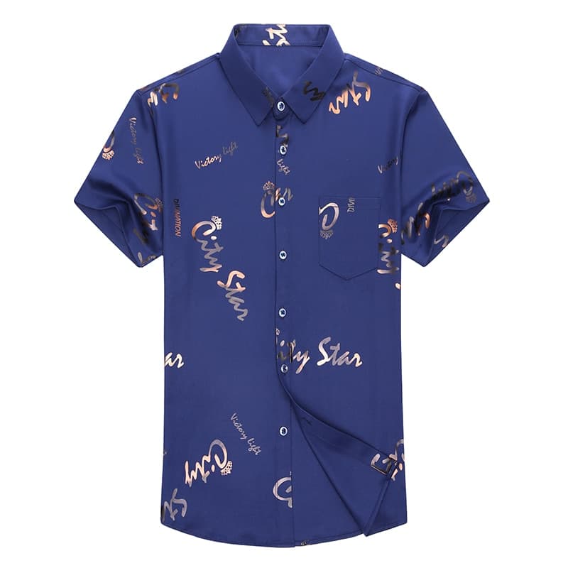 New Men Shirt High Quality Silk Print Summer Short sleeve Casual Shirts Men Slim Fit Camisa Masculina C749