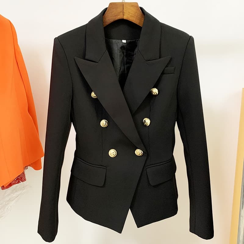 New Hight Quality Designer Jacket Women Classic Double Breasted Metal Lion Buttons Blazer Outer Size S-4XL