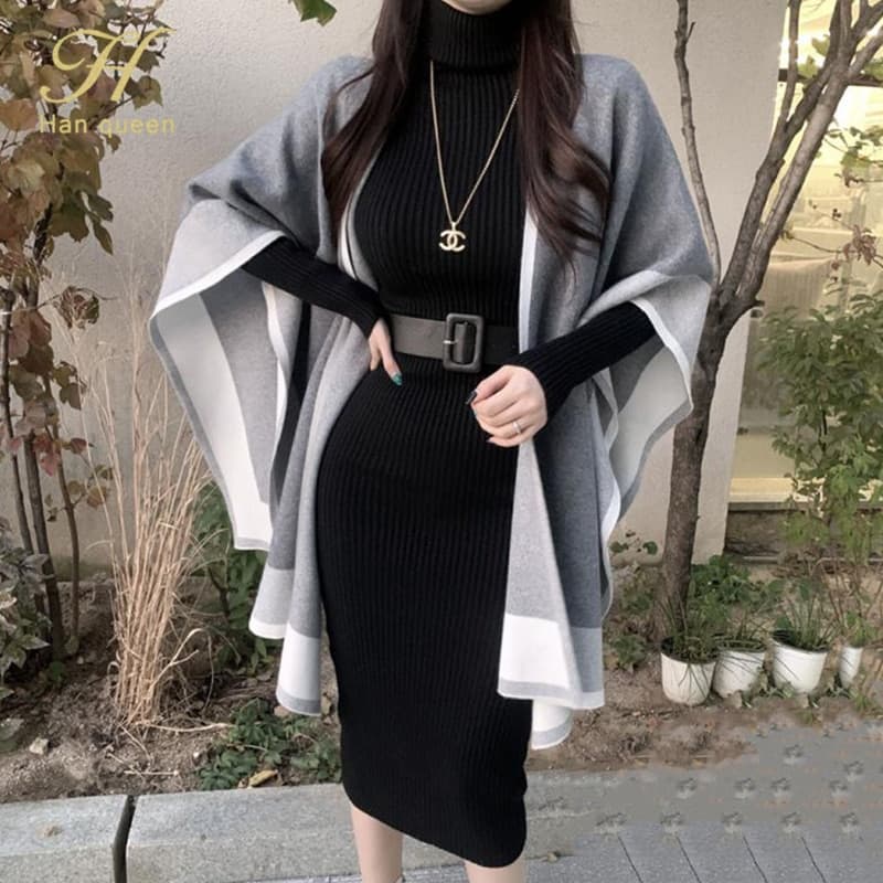 New Knitted Bodycon Dress Bottoming Women Soft Elastic Turtleneck Sweater Autumn Winter Midi Party Dresses With Belt
