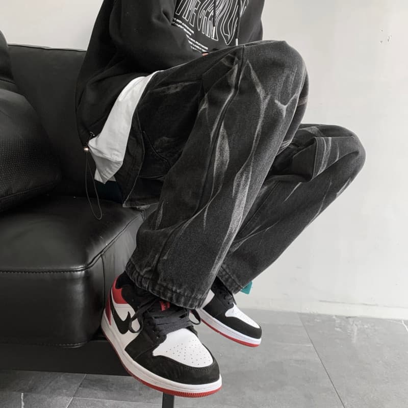 Hip Hop Tie Dye Jeans Men Fashion Retro Casual Baggy Wide Leg Jeans Mens Streetwear Korean Loose Camo Straight Denim Pants Men