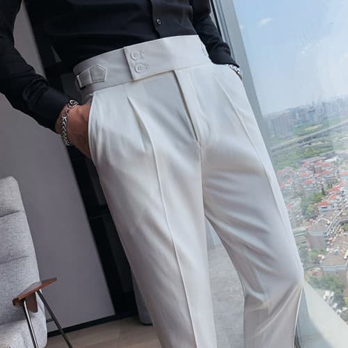 New Men British Style Autumn New Solid High Waist Trousers Men Formal Pants High Quality Slim Fit Business Casual Suit Pants Hommes