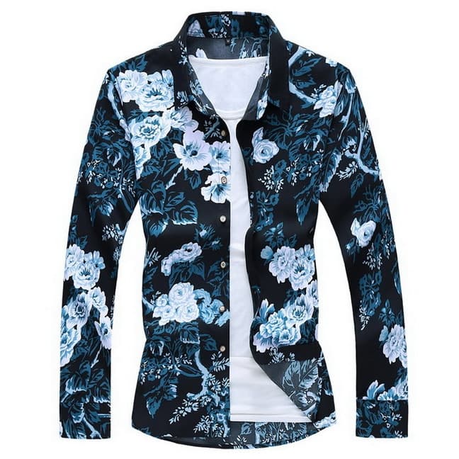 New Men Autumn Spring Clothes Shirt  Long Sleeves  Big Size M-5XL 6XL 7XL Hawaiian Beach Casual Floral Shirt For Man