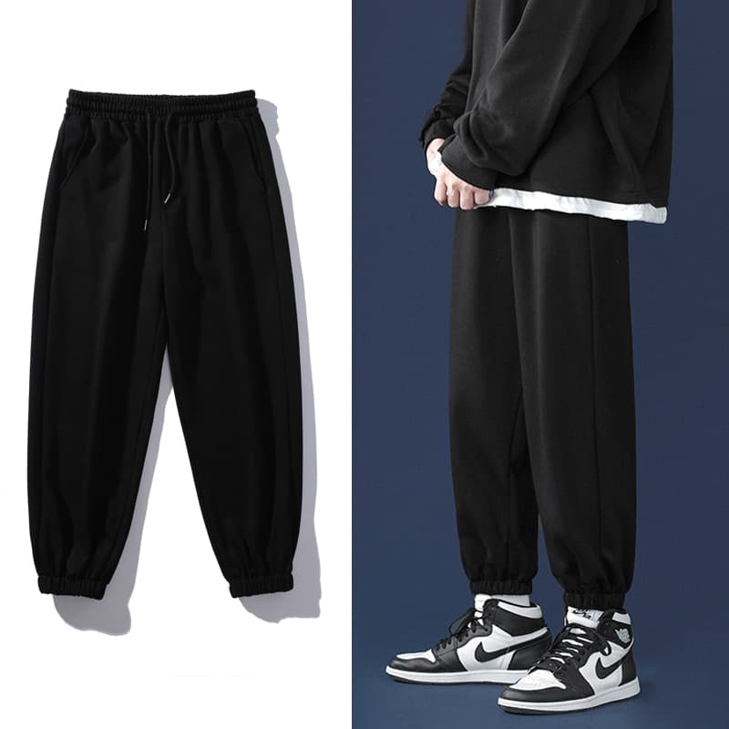 New Korean Style Fashion Sweatpants New Autumn Light Grey Baggy Wide-leg Pants Straight Leg Casual Tie Feet Trousers Male