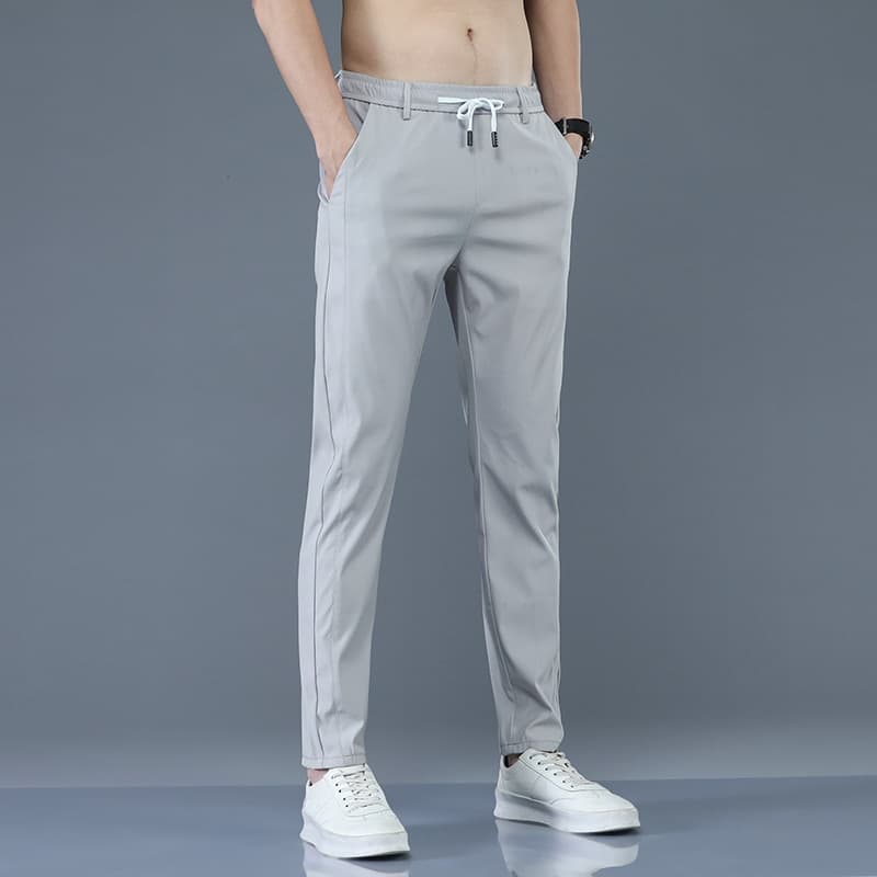 Men Trousers Spring Summer New Thin Green Solid Color Fashion Pocket Applique Full Length Casual Work Pants Pantalon
