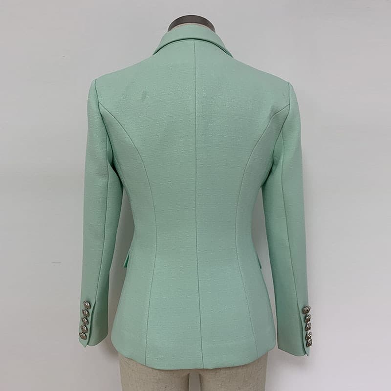 New Women Quality Classic Baroque Designer Blazer Jacket Women’s Metal Lion Buttons Double Breasted Textured Blazer Mint Green