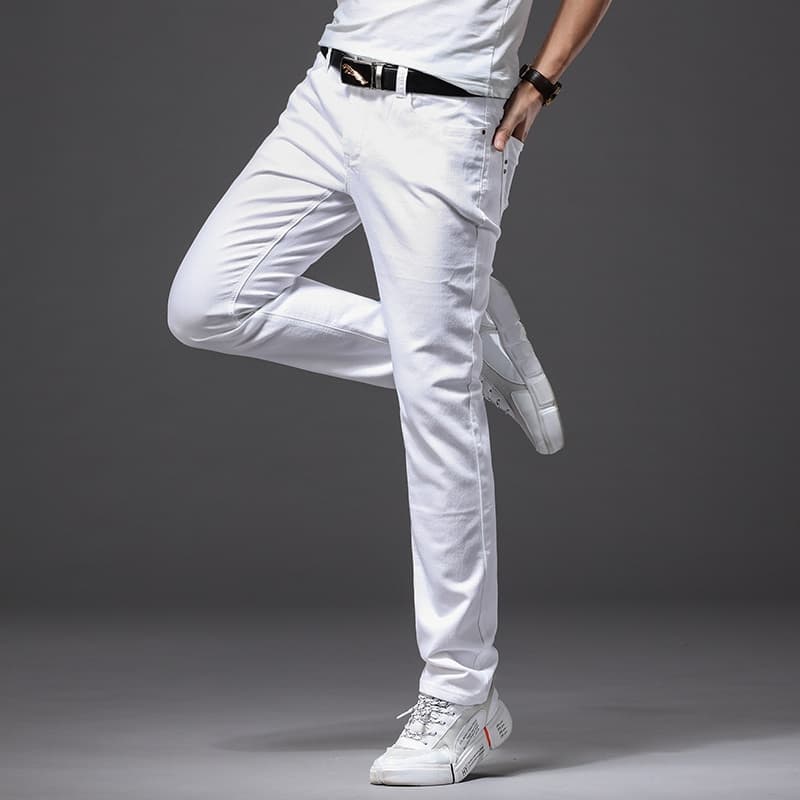 New Men White Jeans Fashion Casual Classic Style Slim Fit Soft Trousers Male Brand Advanced Stretch Pants