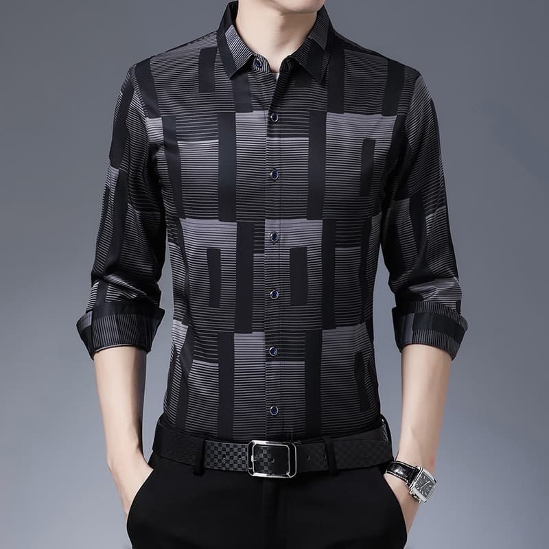 New Original Men Shirts Silk Cotton Spring Autumn Long Sleeve Shirt Men Casual Plaid Shirts Slim Fit Camisa Masculina C688