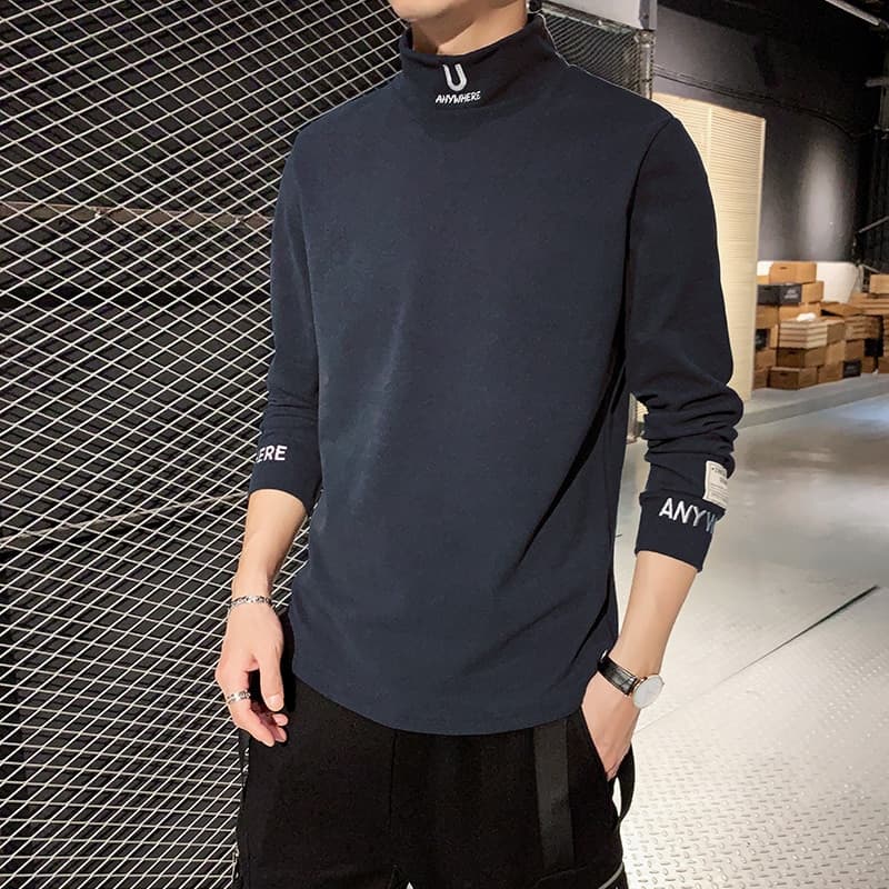 New Cashmere T Shirts Men Long Sleeve Embroidery Letter T Shirt Homme Turtleneck Streetwear Casual T shirts Male Fashion Tee